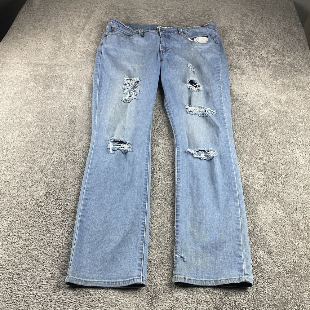 Levis 414 Relaxed Straight Jeans Womens 31 Blue Light Wash Mid Rise Distressed